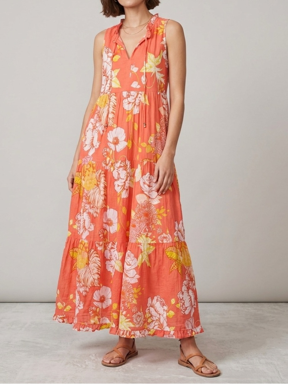 Hawaiian 🌺 Comfy Relaxed fit Oversized Sleeveless Coral Floral Maxi Dress